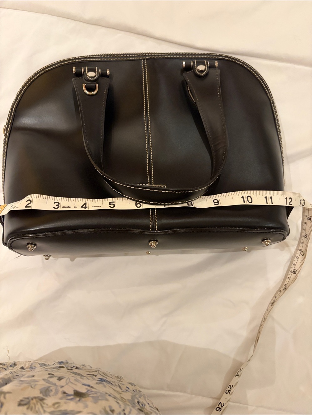 Dooney & Bourke Black Leather Dome Satchel with White Contrast Stitching - Picture 6 of 7
